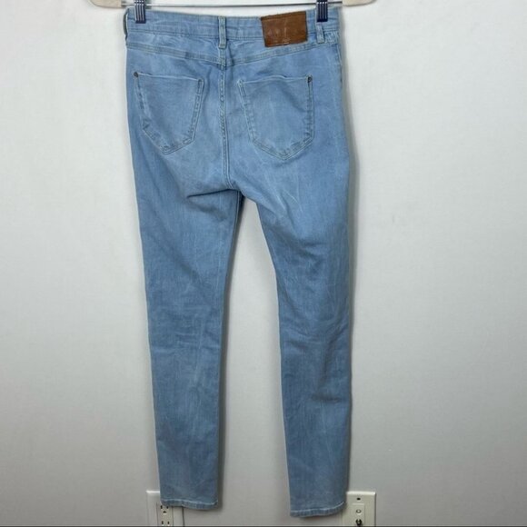 Zara Basic Classic Skinny Jeans Light Blue Wash Size 2 Distressed Busted Knee - Picture 7 of 14